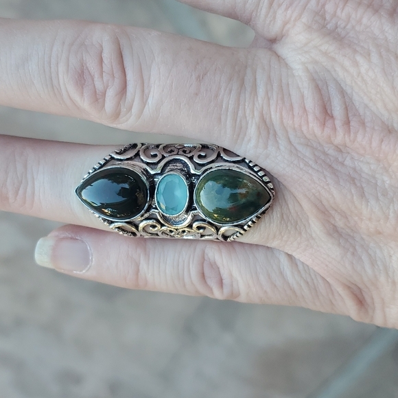 New Bloodstone & Chalcedony 925 Silver Statement Ring. - Picture 3 of 14
